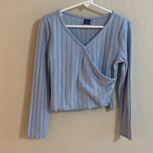 Old Navy Light Blue Ribbed Wrap Crop Top